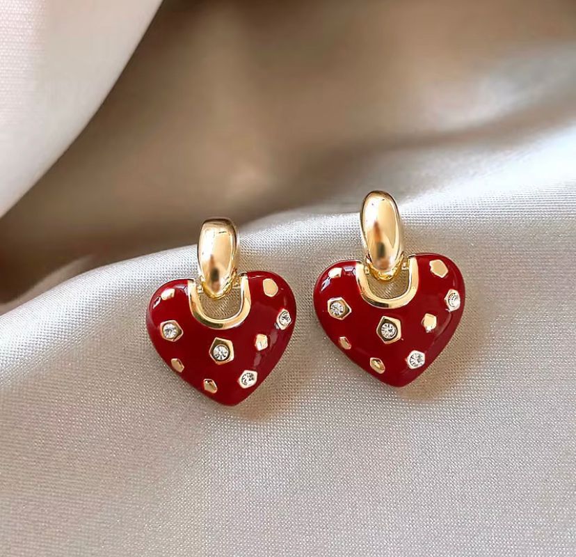 Brincos Red Heart Shine
